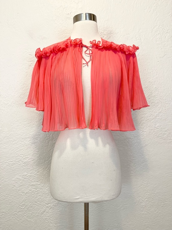 Vintage Tops - Vintage Cropped Top Cape Pleated Tie Front Fairy Coquette Coral Small S
